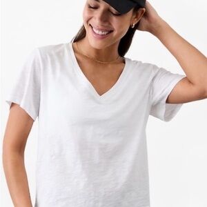 Athleta White Essential Slub V-Neck Short Sleeve Tee